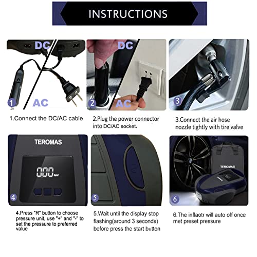 image for TEROMAS Tire Inflator Air Compressor, Portable DC/AC Air Pump for Car 