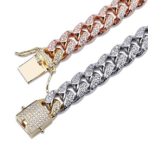 Pulsera cubana de oro tricolor para hombre y mujer con cierre largo de moda hip-hop 5