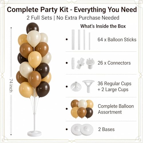 Image of Hiins Balloon Column Kit Set of 2 With Balloons Included - with Base,Pole,Balloon Tower Backdrop Decoration for Wedding, Baby Shower,Birthday Party,Bachelorette Parties (3xChocolate Brown)