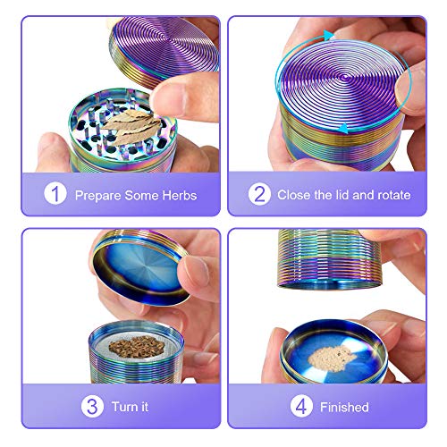 Herb Grinder 4 Piece 2.5\" Magnetic Top Grinder Durable Razor-sharp Teeth Mortar Spice Herb Grinder Colorful Rainbow Spice Grinder with Pollen Catcher for Spices/Vanilla Grind - Thumbnail 5