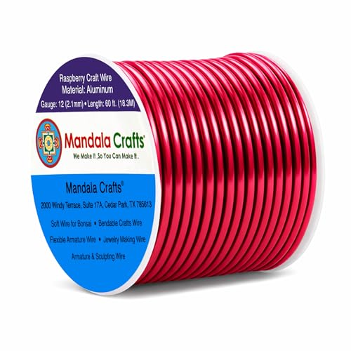 Image of Mandala Crafts 12 Gauge Raspberry Anodized Aluminum Craft Wire, 60 FT | Colored, Flexible, Bendable, for Bonsai, Armature, Sculpting, Wire Wrapping, Jewelry Making, Weather & Tarnish Resistant
