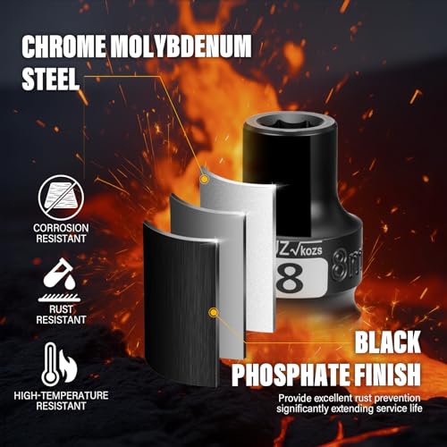 Image of 1 /2 Inch Drive 8mm Shallow Metric Impact Socket,CR-MO,6 Point Radius Corner Design,Square Chamfered Opening,Axle Nut Impact Grade Socket for Easy Removal
