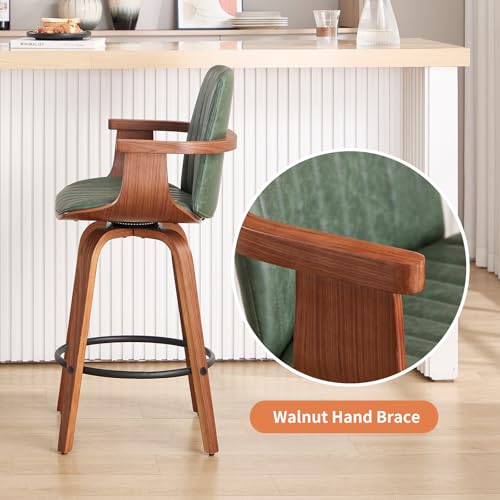 VipDesk Set de 2 Butacos con respaldo alto y brazos giratorios de 26 pulg, sillas de bar modernas con cuero PU para isla de cocina-Verde miniatura 3