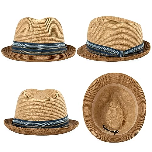 Image of Comhats Oversize XL XXL Mens Summer Straw Fedoras Sun Hats Panama Derby Packable 57-64cm 22.4 inch-25.2 inch 7 1 /8-8