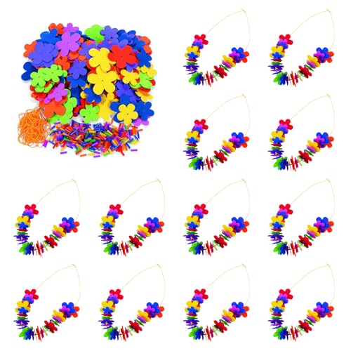 Fun Express Hawaiian Leis Bulk Lei Making Kit-Make 12 Colorful Foam Flower Necklaces for Luau Party Decorations |Tropical Hawaiian Party Favors & VBS 2026 Vacation Bible School Craft Supplies for Kids