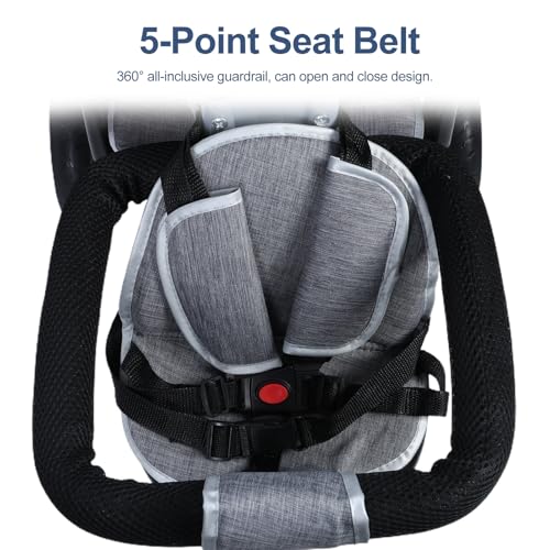 Doppelsitz-Dreirad-Kinderwagen, Anti-Rollover-Tandem-Trike mit Schiebegriff und stoßfesten Gummirädern, 98 cm Länge und 100 cm Höhe, für 2–8 Jahre, Outdoor-Kinder fahren auf Fahrrad, Grau – Bild 7