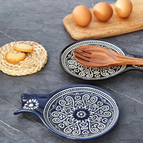 Ceramic Spoon Rest, Cooking Spoon Holder for Kitchen Counter/Stove Top/Dining Table Modern Farmhouse Decorative, Large (Blue) - Image 3