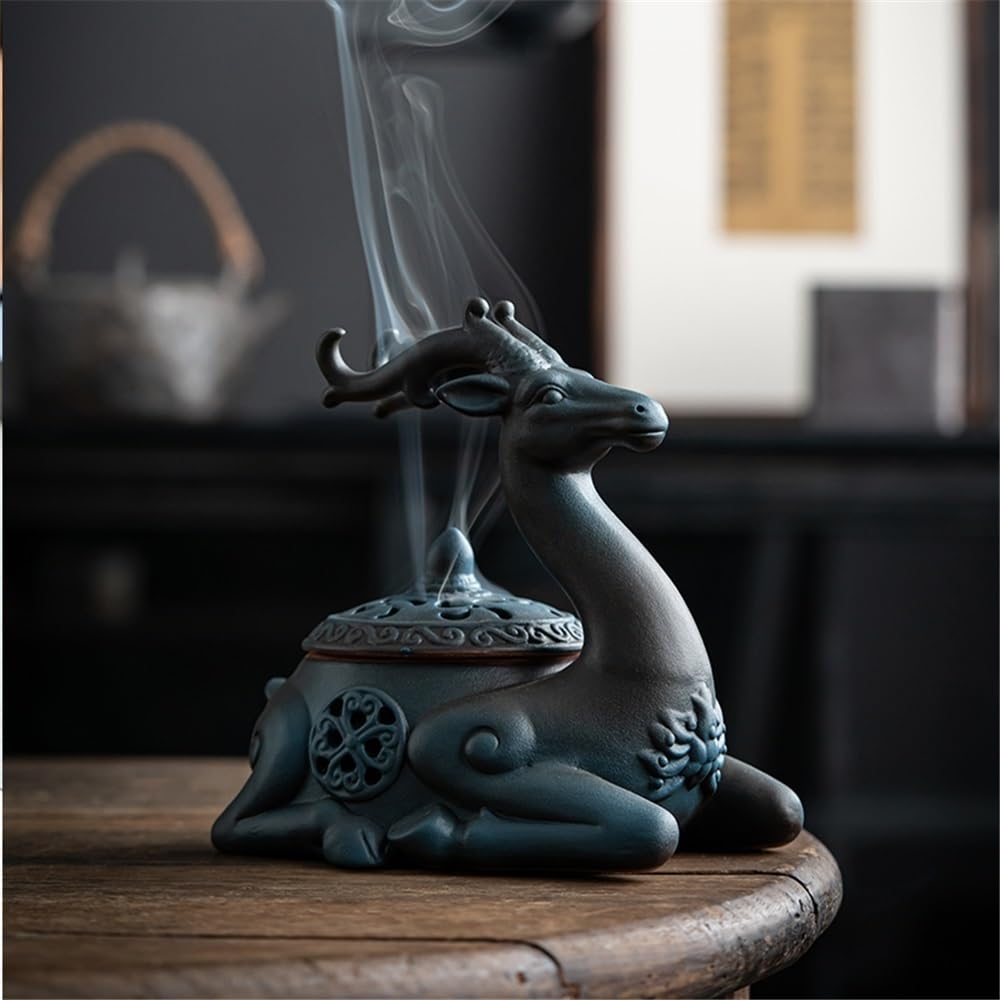 Recogedor de Cenizas Quemador de Incienso cerámica Creativo con Tapa, Adorno for la Ceremonia del té en casa Decorativo(Blue)