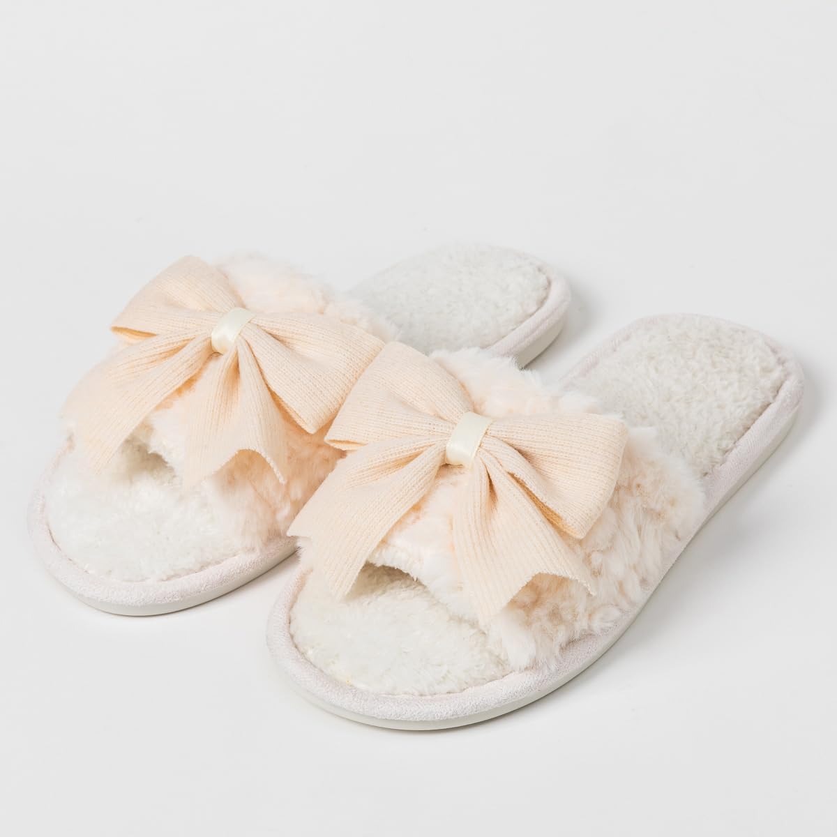 Women's Fuzzy Slippers with Bow Soft Plush Open Toe House Slippers Lightweight Non-Slip Cozy Indoor Slides Giftable Home Shoes image 4