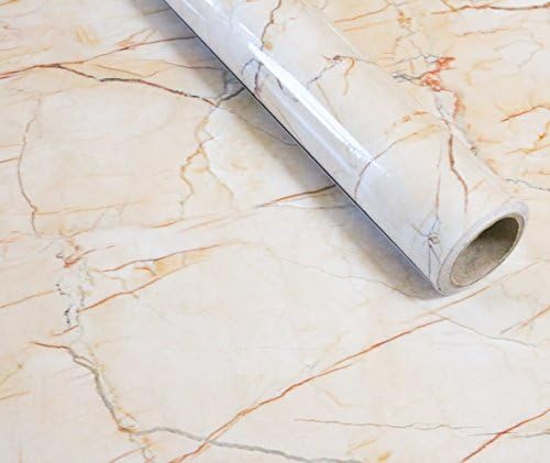 23.5"x 16 feet peel & stick marble wallpaper cream white yellow brown granite natural stone pattern countertop contact paper self-adhesive vinyl film