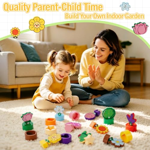 Image of TSYAN Montessori STEM Toys Gift for Toddlers, Bloomy Flora Shape Color Number Sorting Matching Game, Educational Fine Motor Skills Learning Flower Blocks with Storage Tube for Boys Girls 2-4 Year Old