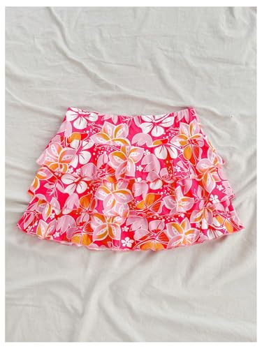 MakeMeChic Women's Floral Print Tiered Skirt Drawstring Tie Front Ruffle Mini Skirts2