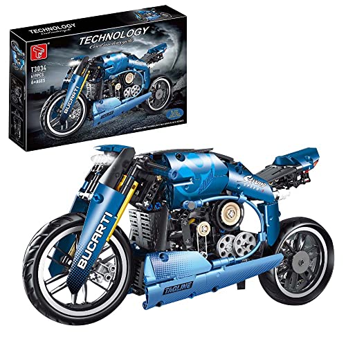 BOWES Technik Motorrad Blau Motorrad Modell, 619 Teile Technic Motorrad Model Bausatz Kompatibel mit Lego Technik