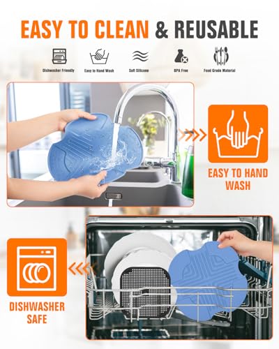 Image of 2 PCS Silicone Trivet & Splatter Shield for Ninja Crispi Black (Sky Blue) | Heat Resistant & Non-Slip Silicone,Blocks Oil Splashes,Guards Countertops,Reusable, Easy To Clean,Dishwasher Safe