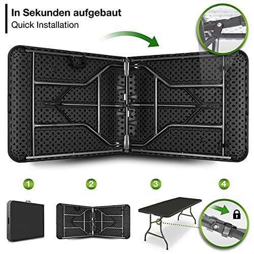tillvex Gartentisch klappbar Rattan Optik 180x75cm | Buffettisch mit Tragegriff | Klapptisch für Garten Terrasse und Balkon | Campingtisch 6 Personen – Bild 5