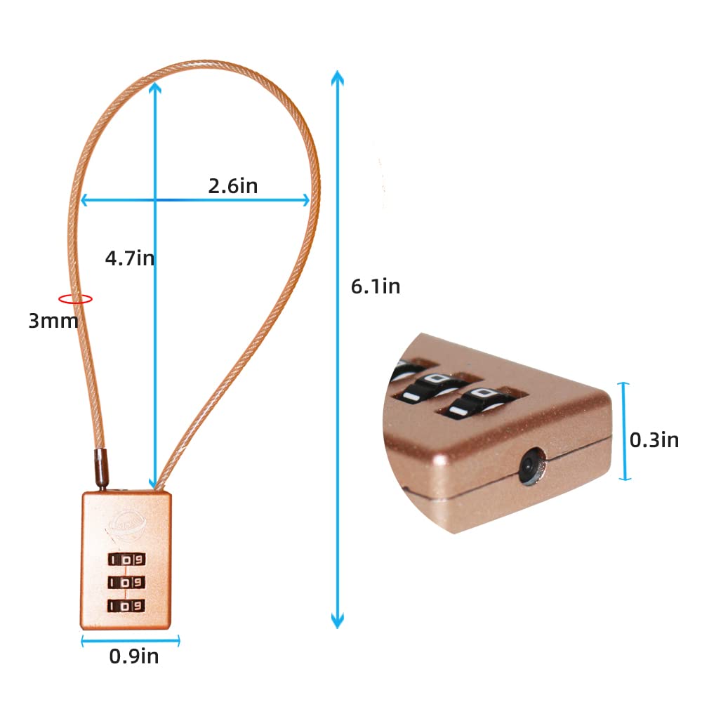 SISAV 3 Digit Cable Combination Lock 12 inches Cable for School Gym Locker,Filing Cabinets,Helmet,Toolbox,Luggage Suitcase,knapsack,Gold 2Pack - Image 2