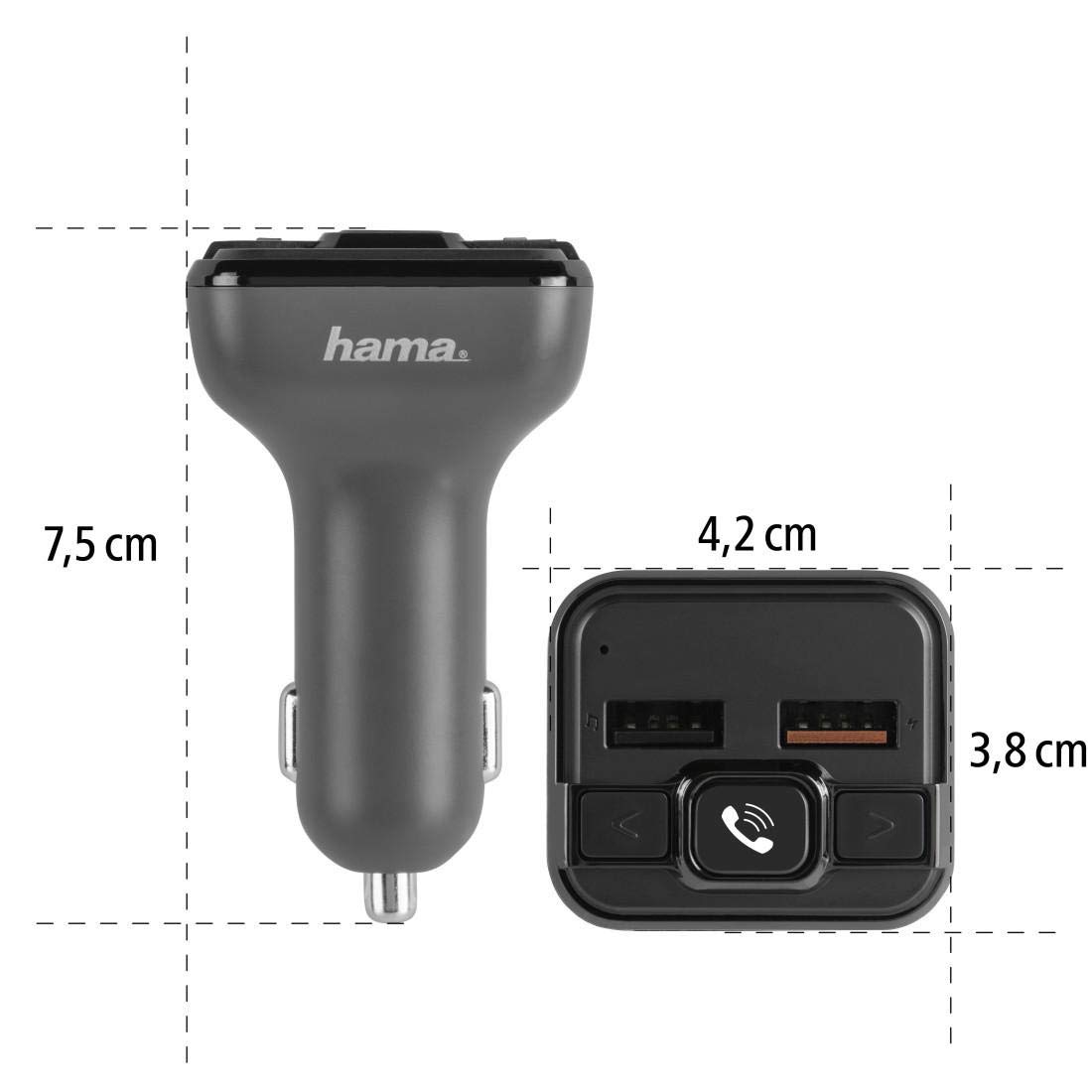Hama Bluetooth FM Transmitter fürs Autoradio mit Kfz Ladegerät, Freisprecheinrichtung (Auto Adapter für Zigarettenanzünder Buchse mit Anschlüssen für microSD, USB Stick und QC 3.0 zum Laden) Silber