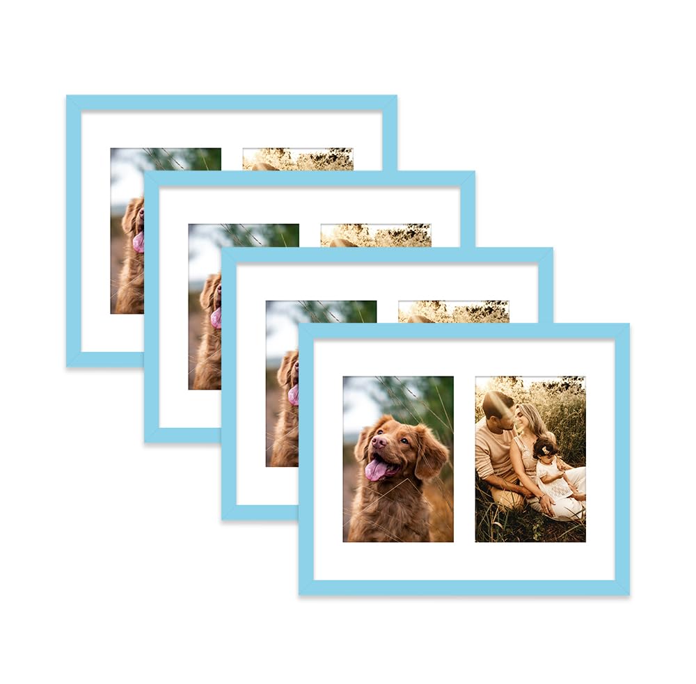 Light Blue Multi Photo Frame - Holds 2 x 6x4 Pictures, Family Collage Picture Frame for Wall Display, 10x8 Frame size, Set of 4