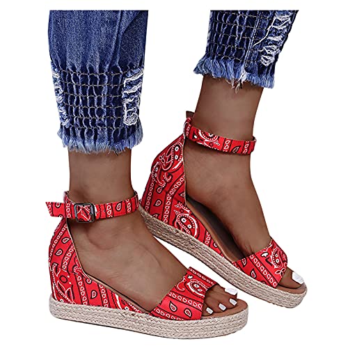 Khiien espadrilles for women wedge,open toe buckle ankle strap es…
