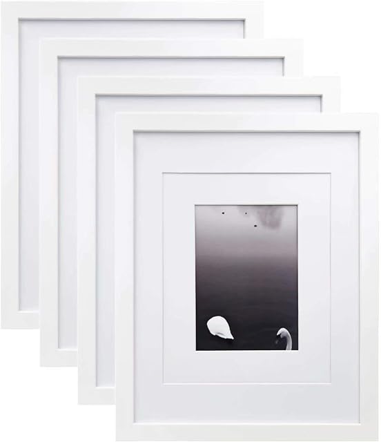 EGOFINE 14x11 Photo Frames Set of 4 White, Solid Wood Picture Frames for Tabletop and Wall Mounting, 2 Mounts for Picture 8x10 or 5x7 inch