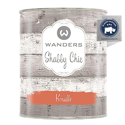 Wanders Shabby Chic - Pittura a gesso 750 ml - Corallo/Arancio rosso chiaro - Vernice per mobili da cucina e mobili senza fiocchi Chalk Paint, per legno e molto altro ancora, ad asciugatura rapida