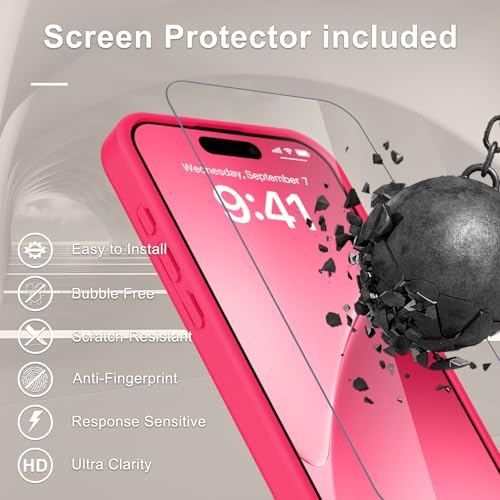 Image of YENAPOON for iPhone 15 Pro Case, Matte Magnetic Phone Cover [with 1 Screen Protector] [Support for MagSafe] [Shockproof Military Grade Protection] Translucent Frosted Back, Hot Pink