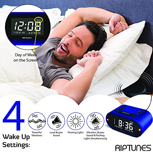 RipTunes Digital Alto despertador com Shaker cama para pesados ​​Sleepers para o quarto, alarme dupl
