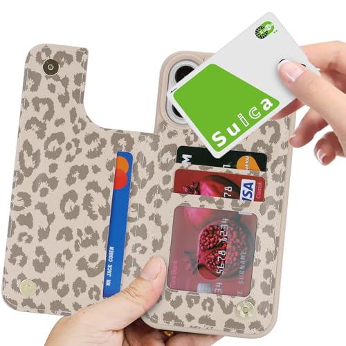 iCoverCase Compatible with iPhone 16 Plus Wallet Phone Case with Card Holder for Women Men, [RFID Blocking] Card Slots PU Leather Protective Wallet Case 6.7 Inch (Beige Leopard) by iCoverCase - Used condition - Image 8