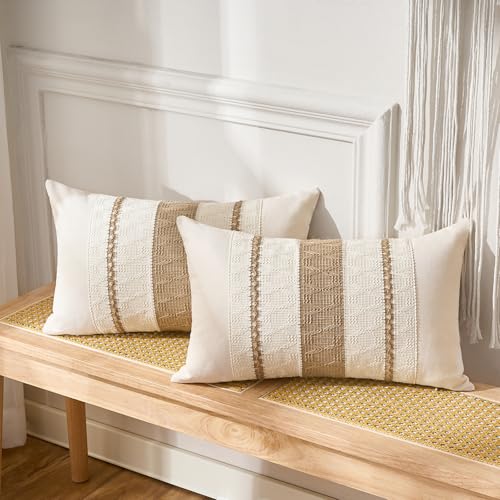 Miniatura 2 de Aisybaklyn Algodón Lino Fundas De Cojines 30x50 Cm 2 Piezas Boho Chic Decoracion Marrón Funda Cojin Sofa Textura Tejida Decoracion Hogar Moderno Para Sofá Cama Silla Habitacion Oficina Salón