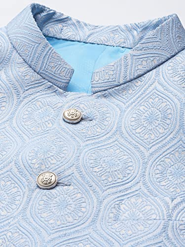 Image of MANQ Men's Sky Blue Woven Jaquard Silk Nehru Jacket