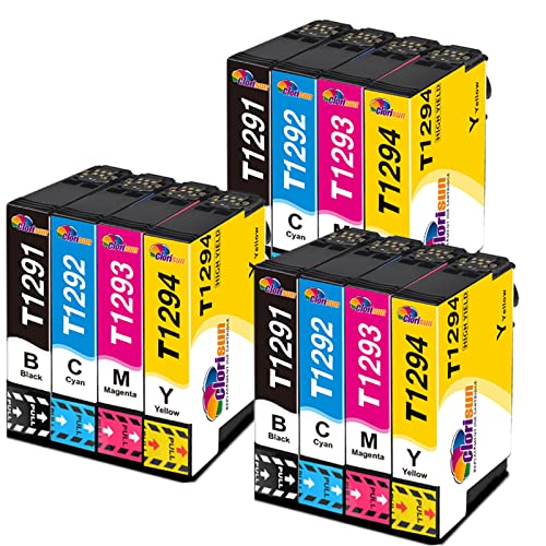 Clorisun T1295 Multipack pour Epson T1291 T1292 T1293 T1294 Cartouche d'encre pour Epson Stylus SX235W SX425W SX435W SX445W SX525WD SX535WD Stylus Office BX635FWD BX625FW Workforce WF-3520 WF-7515