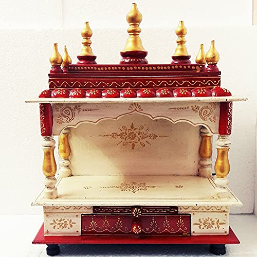 Temple en bois artisanal décoratif blanc et rouge de 61 cm