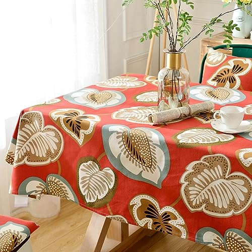 Nappe coton imprimé feuilles rouge brun 135x180 nappe de table