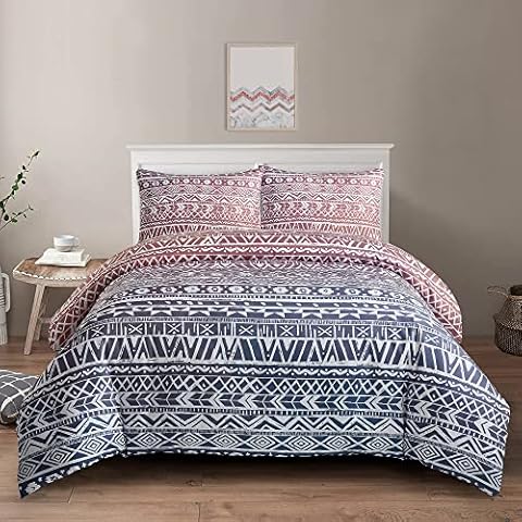 Style Quarters 3PCS Boho Duvet Cover Queen Pink and Blue Includes 1 Duvet Cover + 2 Shams Gradient Boho Duvet Cover Cover