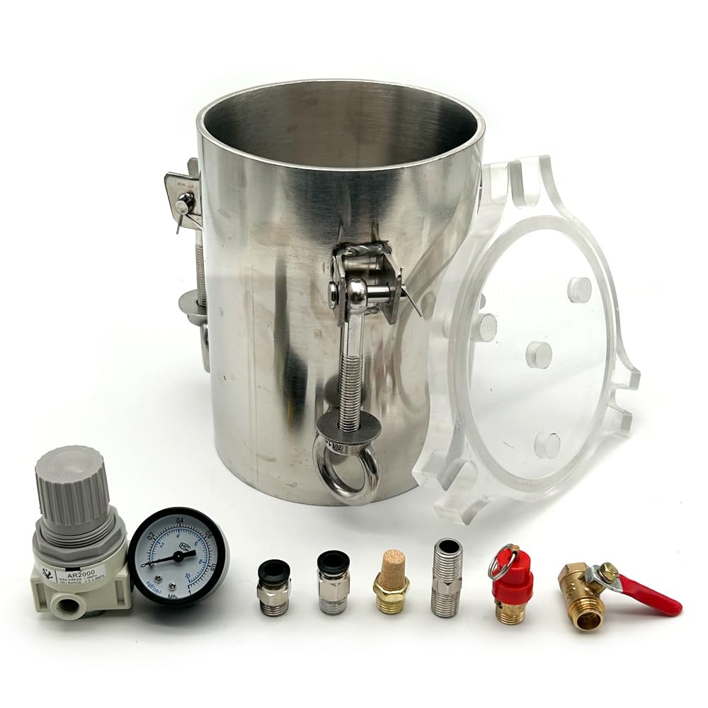 iDili 1-5L Stainless Steel Pressure Barrel with Transparent Acrylic Lid, Dispensing Storage Bucket Pressure Adjustable Tank (2L)