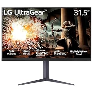 LG 32″ Ultragear QHD (2560×1440) Gaming Monitor, 180Hz, 1ms, IPS, DisplayHDR 400, NVIDIA G-SYNC Compatible, AMD FreeSync, VESA Adaptive Sync, HDR10, Tilt/Height/Pivot Stand, HDMI, DisplayPort, Black