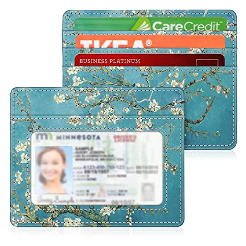 FINTIE Slim Minimalist Front Pocket Wallet, RFID Blocking Credit Card Holder Card Cases with ID Window for Men Women, blossom