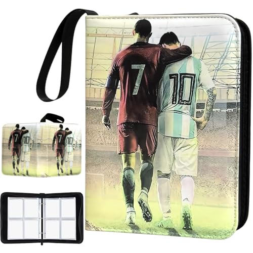 Soccer Card Binder - 400 Capacity 4-Pocket Trading Card Album 3 Ring Card Holder Binder Waterproof PU Leather Zip Closure Perfect Christmas Birthday Gift for Kids & Collectors