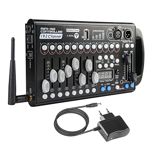 Drahtloser Dmx Controll Lichtmischpult Dmx Controller Eingebaute Batterie 192 Kanäle Dmx Konsole, Wireless Lichtmixer Dmx512 Controller Musikgesteuert Akku Lichtpult Dmx Pult Partylicht Dmx Controler