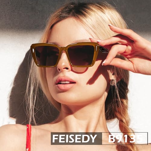 FEISEDY Trendy Cat Eye Women Sunglasses, Retro Womens Square Cateye Sun Glasses B91352