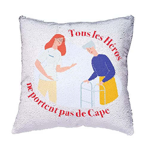 Housse de coussin sequin bleu avec rembourrage pour aide-soignante