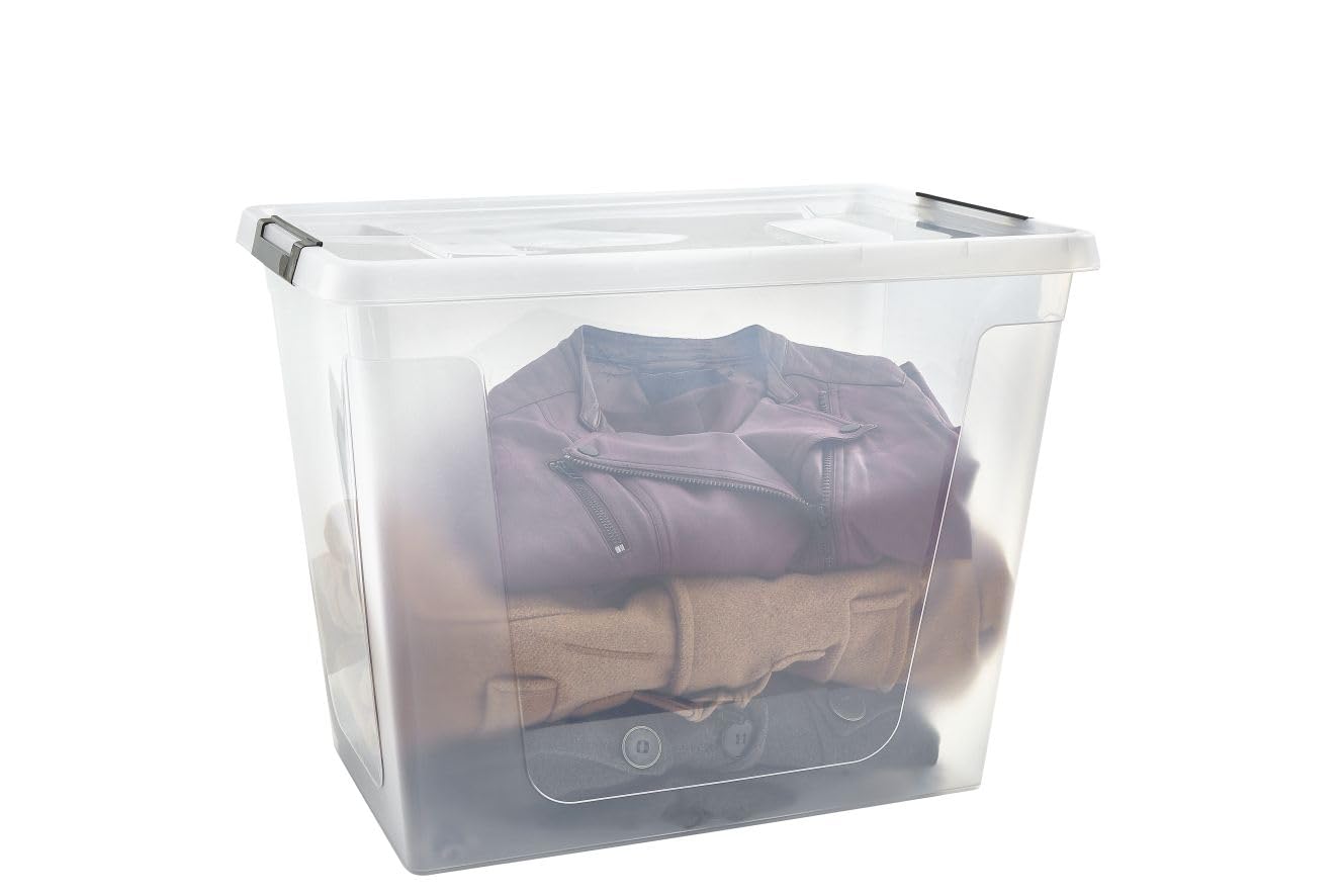 Gardissimo Aufbewahrungsbox Clip 4er Set 80 Liter transparent | Mit Deckel und Rollen, Kunststoff Stapelboxen, Clip-Verschluss, MADE IN Europe, BPA-frei