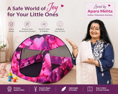 Image of Play House Foldable One Side Round Tent House for Kids Lightweight and Portable |Foldable Tent House for Kids Activity Indoor Outdoor |Play Tent House for Multi Purpose (Heart-Pink)