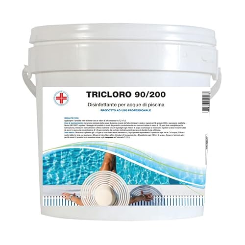 Virsus Tricloro 90/200 a Pastiglie per acqua di piscina 3B05, 25 pastiglie da 200 gr a lenta dissoluzione contro virus e batteri, Agente clorante stabilizzato per un corretto trattamento acque (5 Kg)