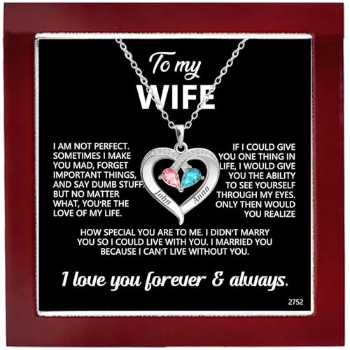 ziella Jewelry To My Wife Necklace from Husband Custom Birthstone Heart Necklace for Women Romantic Christmas Birthday Valentine Gift(silver youre the love of my life-to wife)