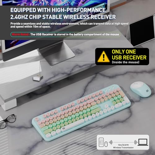 Image of FD 2.4GHz Wireless Keyboard and Mouse Set with Switch Button - Full-Size Keyboard - Compatible for Windows /Laptop /PC /Notebook /Smart TV and More - Blue White Colorful