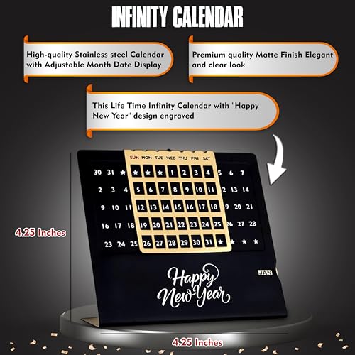 Image of Savri New Year Hamper - Pen with 'Dream. Believe. Achieve.' Quote Engraved, Diary & Infinity Calendar with 'Happy New Year' Engraved -Premium for Professionals, Employees, Corporate, Men & Women (Black)