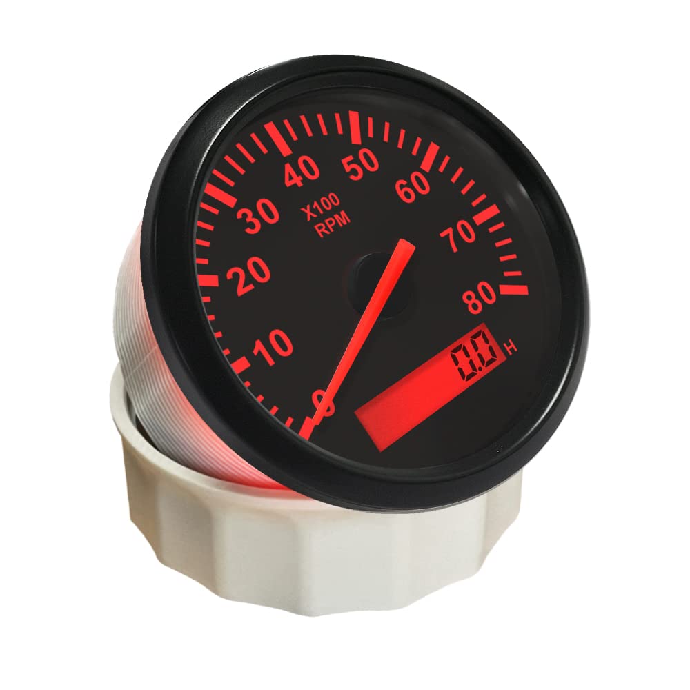 ELING Universele 0-8000RPM Toerenteller Tacho Gauge met Rode Backlight 85mm 12V/24V