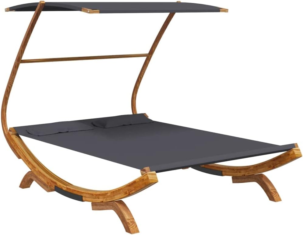 Patio Lounge Bed with Canopy,Chaise Lounge Outdoor,Garden Sun Lounger,Tanning Chairs for Outside,for Poolside, Pool, Patio, 65"x79.9"x54.3" Solid Bent Wood Cream