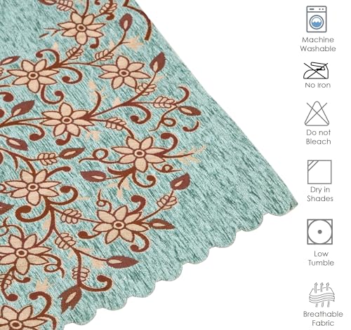 Image of Premium Chenille Woven Anti-Slip 5 Seater Sofa Cover with Armt Rest | L-Shape Sofa Seat Protector for Living Room | Durable & Stylish Slipcover - Teal - Phoolkari